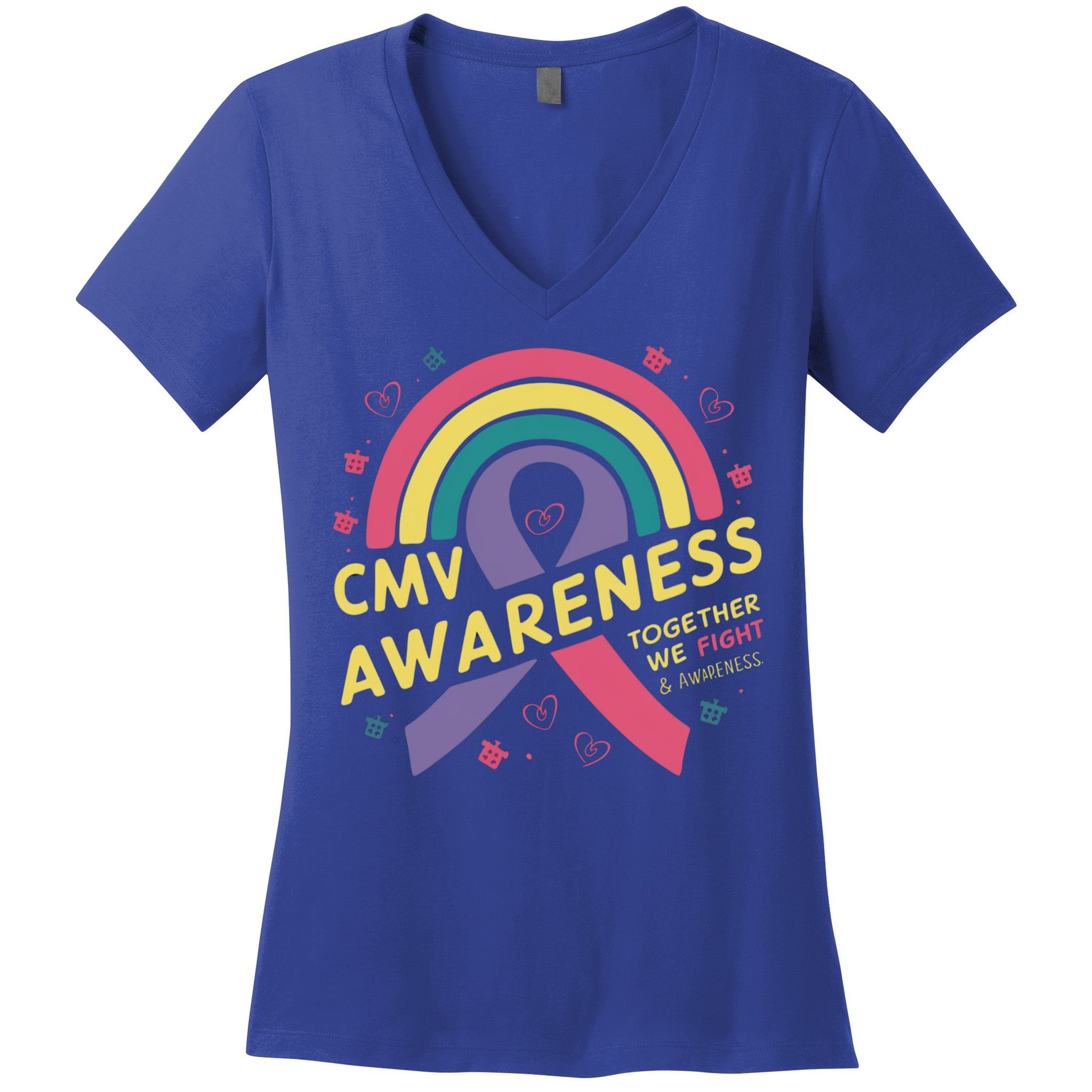 Cmv Awareness Month Ribbon Cmv Awareness Month Rainbow 2024 Gift Women's V-Neck T-Shirt