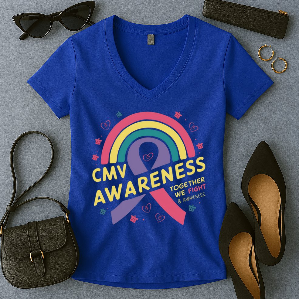 Cmv Awareness Month Ribbon Cmv Awareness Month Rainbow 2024 Gift Women's V-Neck T-Shirt