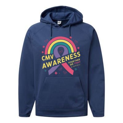 Cmv Awareness Month Ribbon Cmv Awareness Month Rainbow 2024 Gift Performance Fleece Hoodie