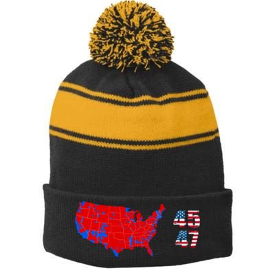 Cool Accurate Map Of 2024 Election Funny 2024 Election 45 47 Stripe Pom Pom Beanie