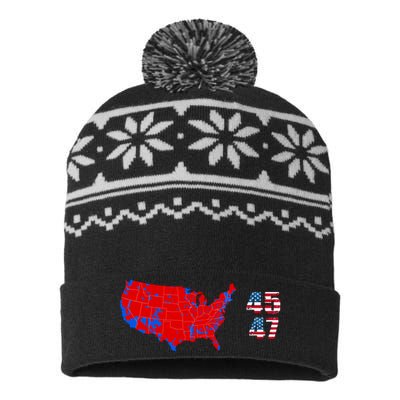 Cool Accurate Map Of 2024 Election Funny 2024 Election 45 47 USA-Made Snowflake Beanie