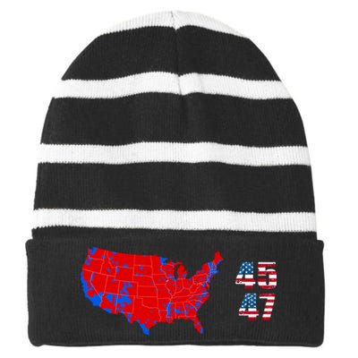 Cool Accurate Map Of 2024 Election Funny 2024 Election 45 47 Striped Beanie with Solid Band