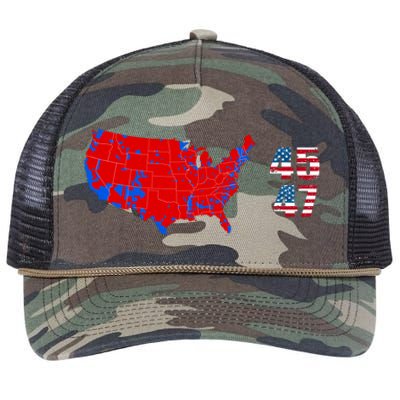 Cool Accurate Map Of 2024 Election Funny 2024 Election 45 47 Retro Rope Trucker Hat Cap