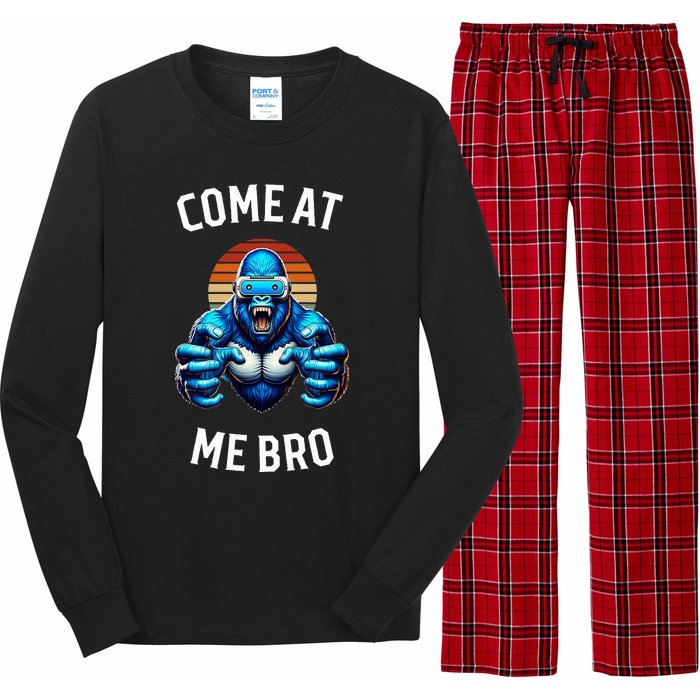 Come At Me Bro Vr Gamer Blue Gorilla Monke Tag Long Sleeve Pajama Set