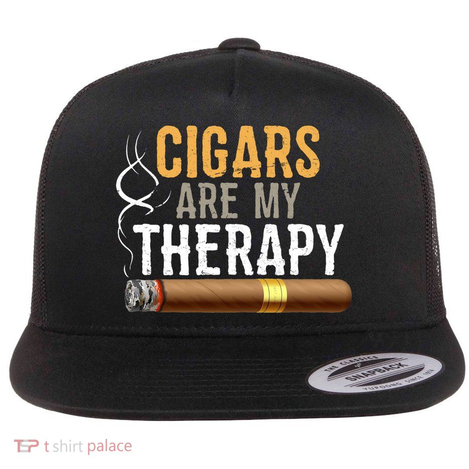 Cigars Are My Therapy Funny Humor Smoking Lover Flat Bill Trucker Hat