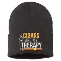 Cigars Are My Therapy Funny Humor Smoking Lover Sustainable Knit Beanie