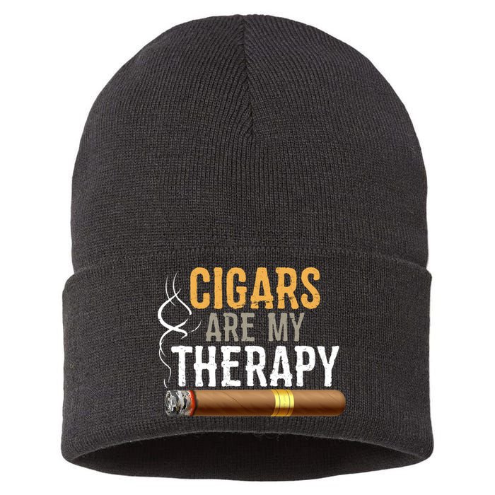 Cigars Are My Therapy Funny Humor Smoking Lover Sustainable Knit Beanie