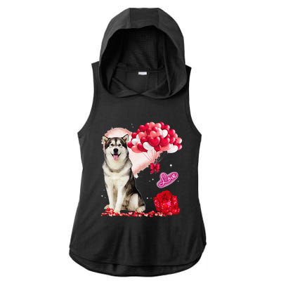 Cute Alaskan Malamute Balloon Heart Valentine's Day Ladies PosiCharge Tri-Blend Wicking Draft Hoodie Tank