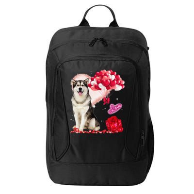 Cute Alaskan Malamute Balloon Heart Valentine's Day City Backpack