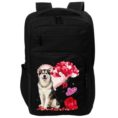 Cute Alaskan Malamute Balloon Heart Valentine's Day Impact Tech Backpack