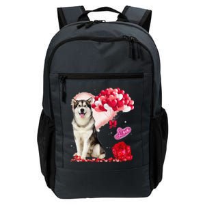 Cute Alaskan Malamute Balloon Heart Valentine's Day Daily Commute Backpack