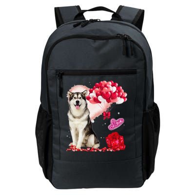 Cute Alaskan Malamute Balloon Heart Valentine's Day Daily Commute Backpack