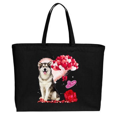 Cute Alaskan Malamute Balloon Heart Valentine's Day Cotton Canvas Jumbo Tote