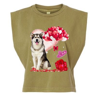 Cute Alaskan Malamute Balloon Heart Valentine's Day Garment-Dyed Women's Muscle Tee