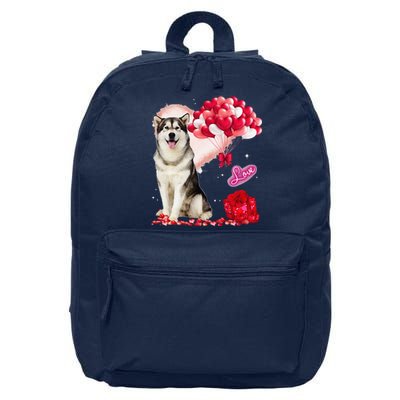 Cute Alaskan Malamute Balloon Heart Valentine's Day 16 in Basic Backpack