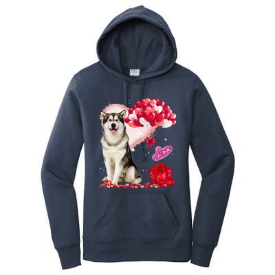 Cute Alaskan Malamute Balloon Heart Valentine's Day Women's Pullover Hoodie