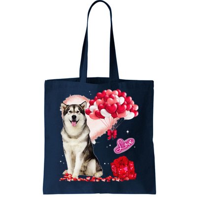 Cute Alaskan Malamute Balloon Heart Valentine's Day Tote Bag