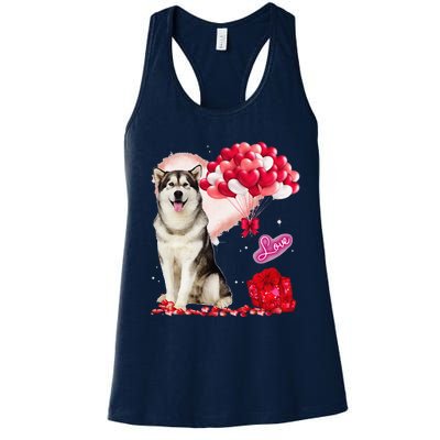 Cute Alaskan Malamute Balloon Heart Valentine's Day Women's Racerback Tank