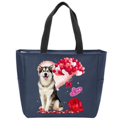 Cute Alaskan Malamute Balloon Heart Valentine's Day Zip Tote Bag