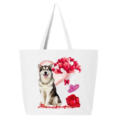 Cute Alaskan Malamute Balloon Heart Valentine's Day 25L Jumbo Tote