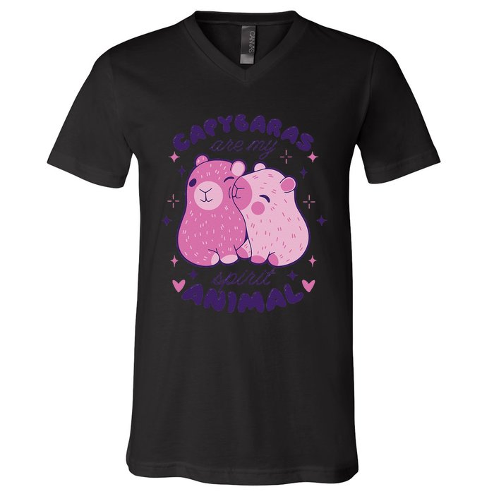 Capybaras Are My Spirit Animal Rodent Lover V-Neck T-Shirt