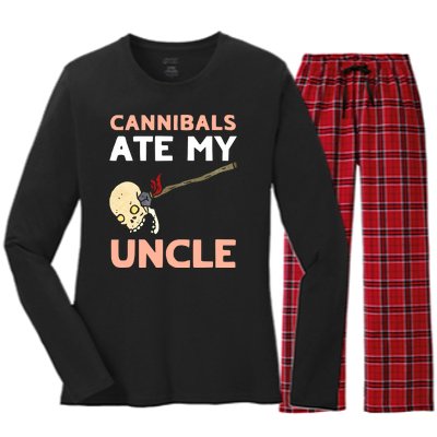 Cannibals Ate My Uncle Joe Biden Trump Saying Funny Women's Long Sleeve Flannel Pajama Set 