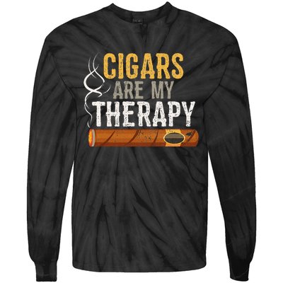 Cigars Are My Therapy Funny Humor Smoking Lover Tie-Dye Long Sleeve Shirt