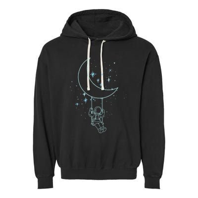 Cute Astronaut Moon Swing Graphic Tees Gift Garment-Dyed Fleece Hoodie