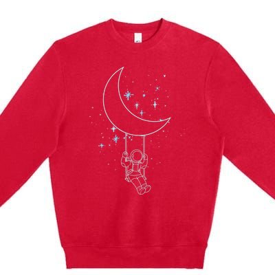 Cute Astronaut Moon Swing Graphic Tees Gift Premium Crewneck Sweatshirt