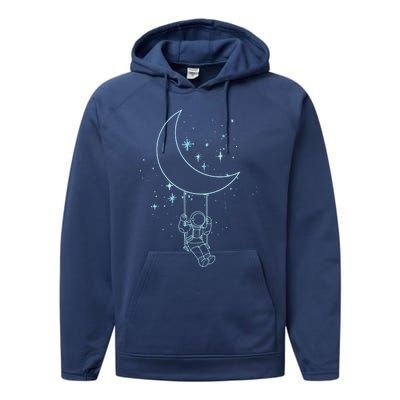 Cute Astronaut Moon Swing Graphic Tees Gift Performance Fleece Hoodie