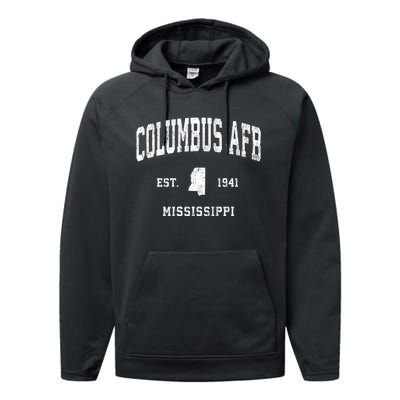 Columbus Afb Mississippi Ms Vintage Athletic Black Sports De Performance Fleece Hoodie