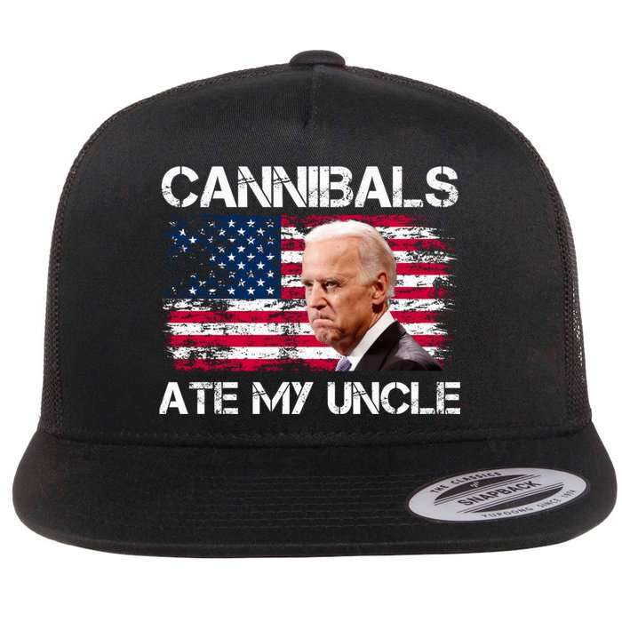 Cannibals Ate My Uncle Us Flag Biden Vinatge Flat Bill Trucker Hat