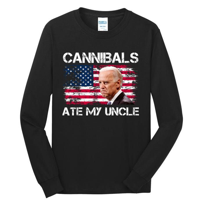 Cannibals Ate My Uncle Us Flag Biden Vinatge Tall Long Sleeve T-Shirt