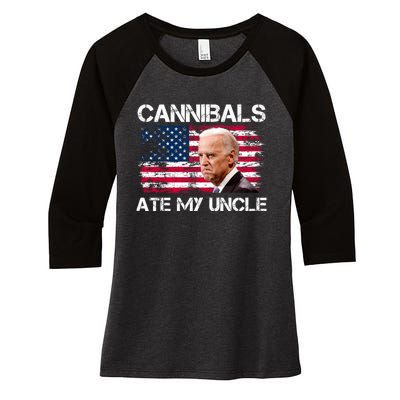 Cannibals Ate My Uncle Us Flag Biden Vinatge Women's Tri-Blend 3/4-Sleeve Raglan Shirt