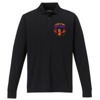 Come At Me Breaux Crawfish Beads Mardi Gras Performance Long Sleeve Polo