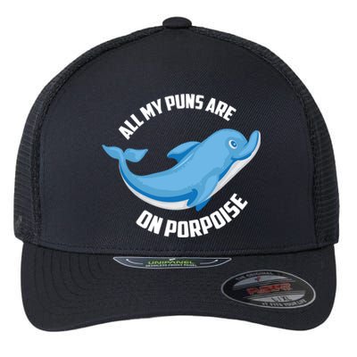 Cool All My Puns Are On Porpoise Funny Dolphin Diver Gift Flexfit Unipanel Trucker Cap