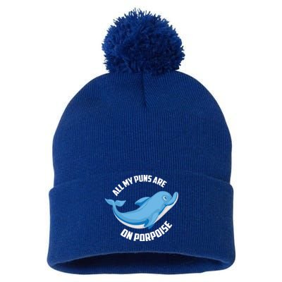 Cool All My Puns Are On Porpoise Funny Dolphin Diver Gift Pom Pom 12in Knit Beanie