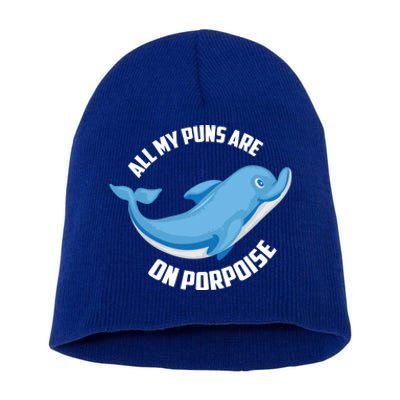 Cool All My Puns Are On Porpoise Funny Dolphin Diver Gift Short Acrylic Beanie