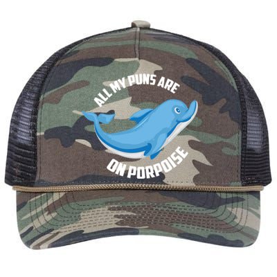 Cool All My Puns Are On Porpoise Funny Dolphin Diver Gift Retro Rope Trucker Hat Cap