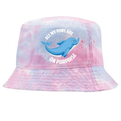 Cool All My Puns Are On Porpoise Funny Dolphin Diver Gift Tie-Dyed Bucket Hat