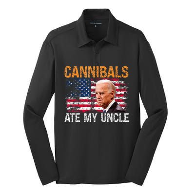 Cannibals Ate My Uncle Us Flag Joe Biden Silk Touch Performance Long Sleeve Polo