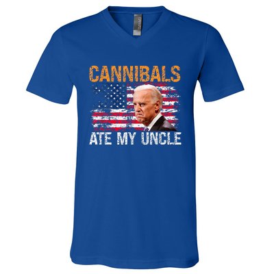 Cannibals Ate My Uncle Us Flag Joe Biden V-Neck T-Shirt