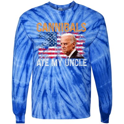 Cannibals Ate My Uncle Us Flag Joe Biden Tie-Dye Long Sleeve Shirt