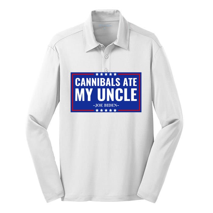 Cannibals Ate My Uncle Joe Biden Political Satire Trump 2024 Silk Touch Performance Long Sleeve Polo