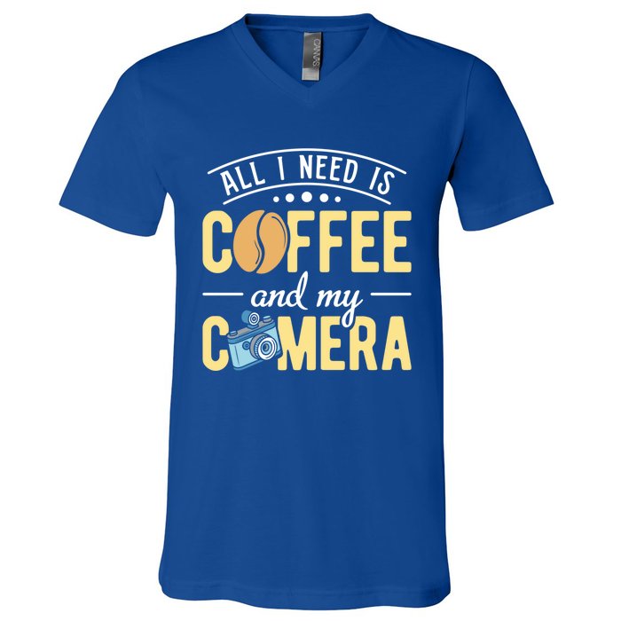 Coffee And My Camera Photography Camera Photographer Cool Gift V-Neck T-Shirt