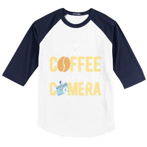 Coffee And My Camera Photography Camera Photographer Cool Gift Baseball Sleeve Shirt