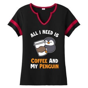 Coffee And My Penguin Sea Bird King Emperor Penguin Gift Ladies Halftime Notch Neck Tee