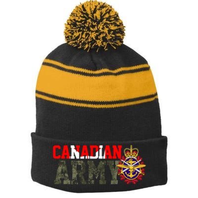 Canadian Army Military Veteran Stripe Pom Pom Beanie