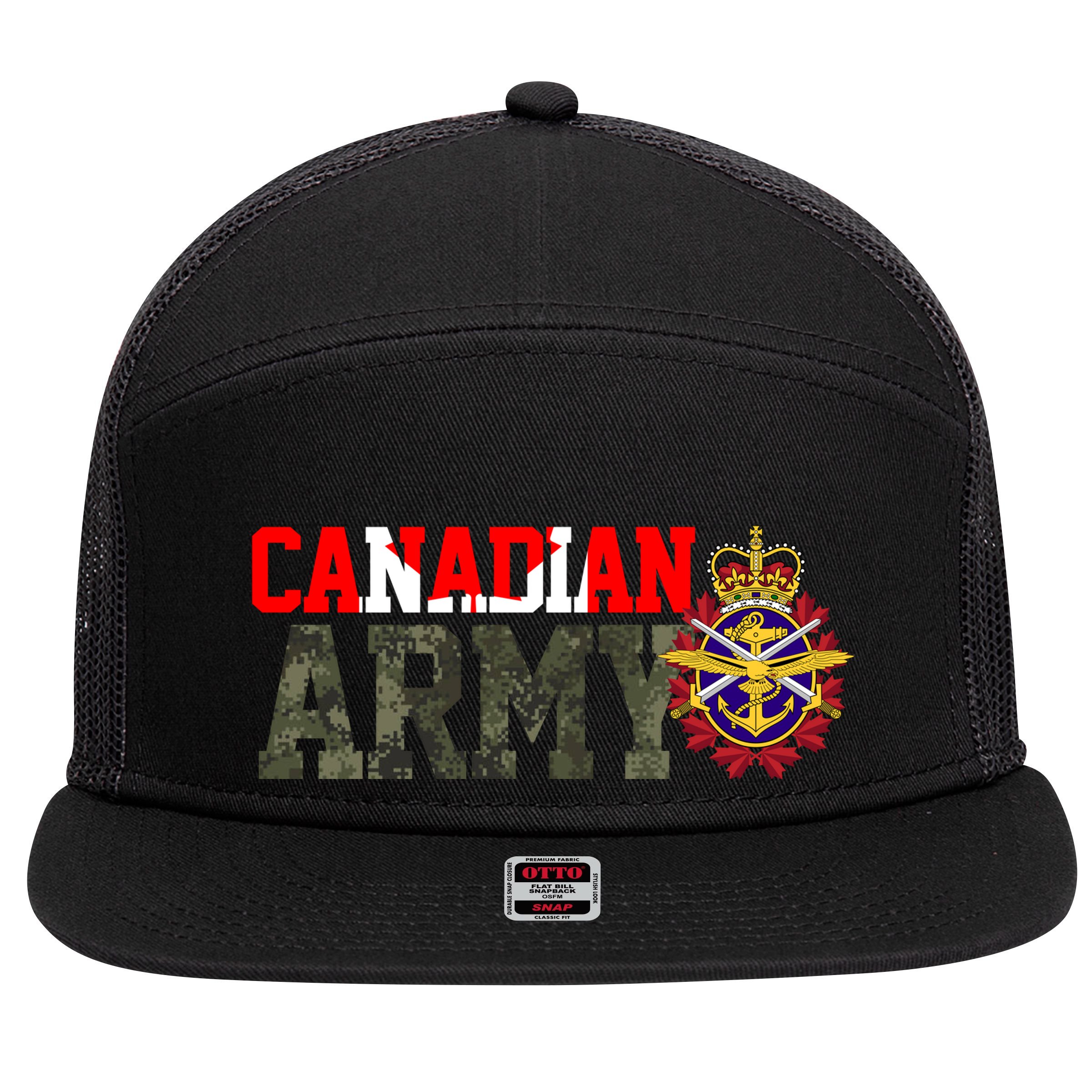 Canadian Army Military Veteran 7 Panel Mesh Trucker Snapback Hat