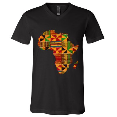 Cool Africa Map Kente Cloth Gift For African Lover V-Neck T-Shirt
